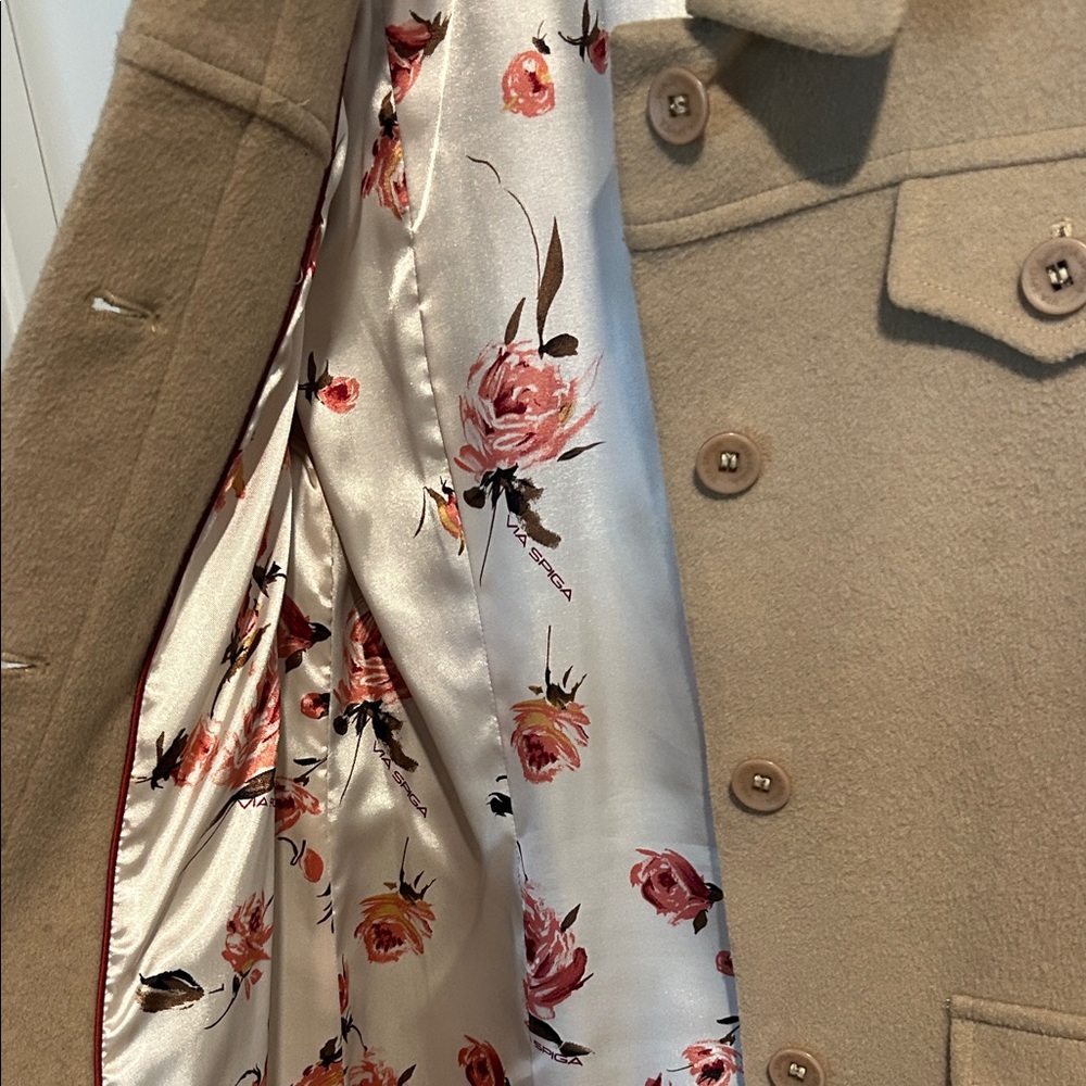 Via Spiga Camel Wool/Cashmere Blend Button-Front Trench Coat - Picture 4 of 5